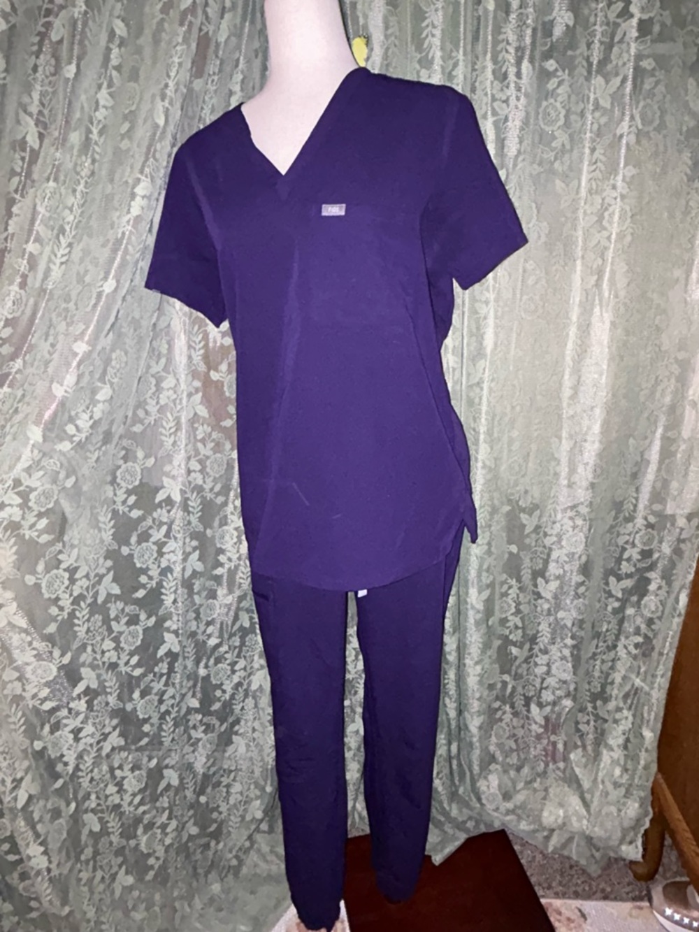 Figs Purple Jam Colored Medical Scrub Top and Jogger Pants Set